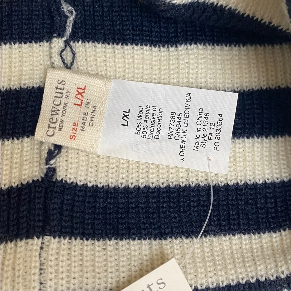 Crewcuts Scarf and Hat Set NWT Blue Ivory Stripe Unisex Wool Blend Skull Warm